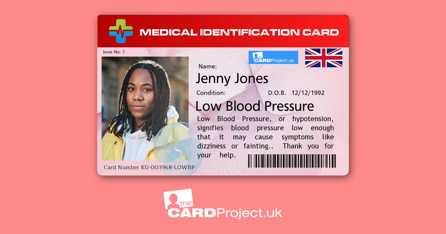 Low Blood Pressure Premium Photo Medical ID Card (FRONT)